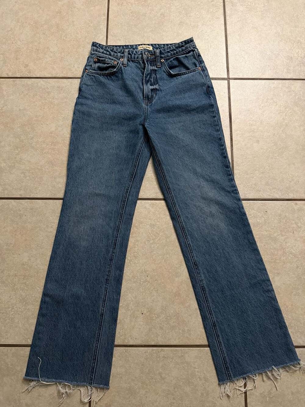 Grlfrnd The Melanie High Rise Boot Cut Jeans Raw Hem